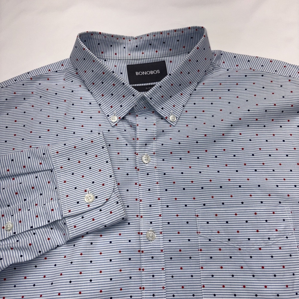 Bonobos Shirt Men's Size XL Blue Polka Dot Long-Sleeve Slim Fit